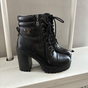 G by Guess black lace up heeled combat boots